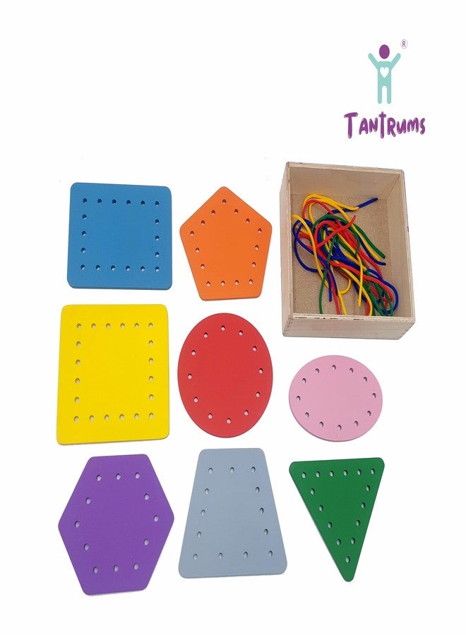 Tantrums Educational Lacing Toy with Wooden Shape Boards, 8 Colorful Shapes and 8 Laces with Box, Fine Motor Skills Development, Age 3 Years and Above - Image 3